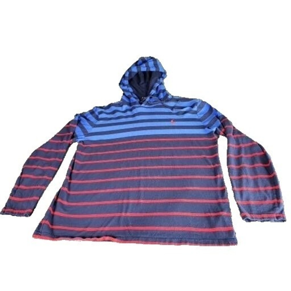 Polo Ralph Lauren Hooded Tee Mens L Blue Red Striped Jersey Classic Fit T-Shirt